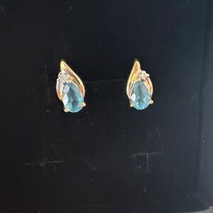 Elegant Gold and Blue Teardrop Earrings